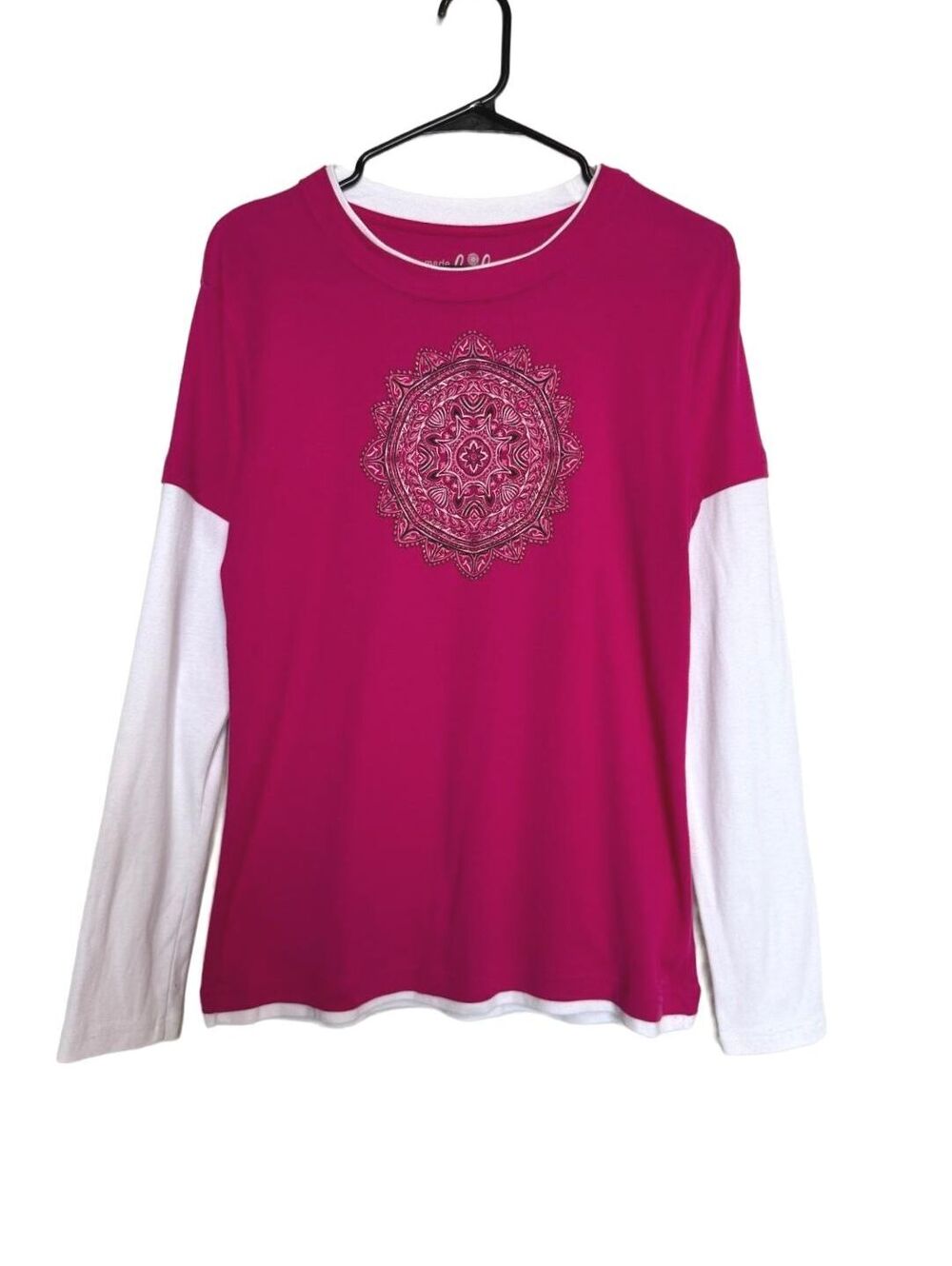 Y2K Soft Grunge Pink and White Long Sleeve Layered Look Shirt